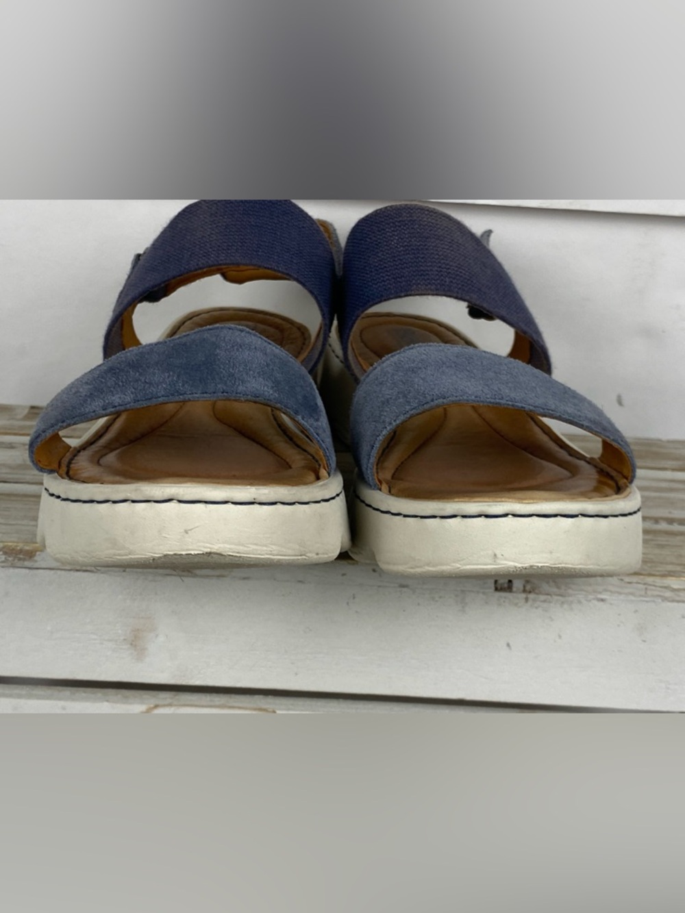 Born Navy Suede and Elastic Strap Platform Sandals - Picture 5 of 11